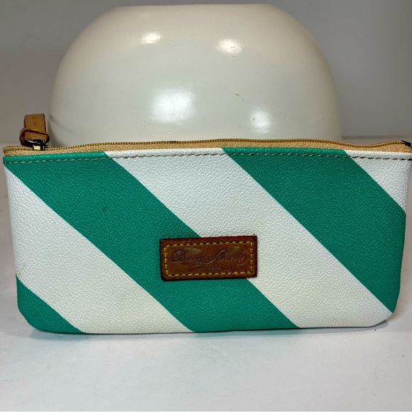 Dooney & Bourke Handbags - Dooney & Bourke Teal Blue and White Stripe Square Wristlet Coin Purse Wallet 7”